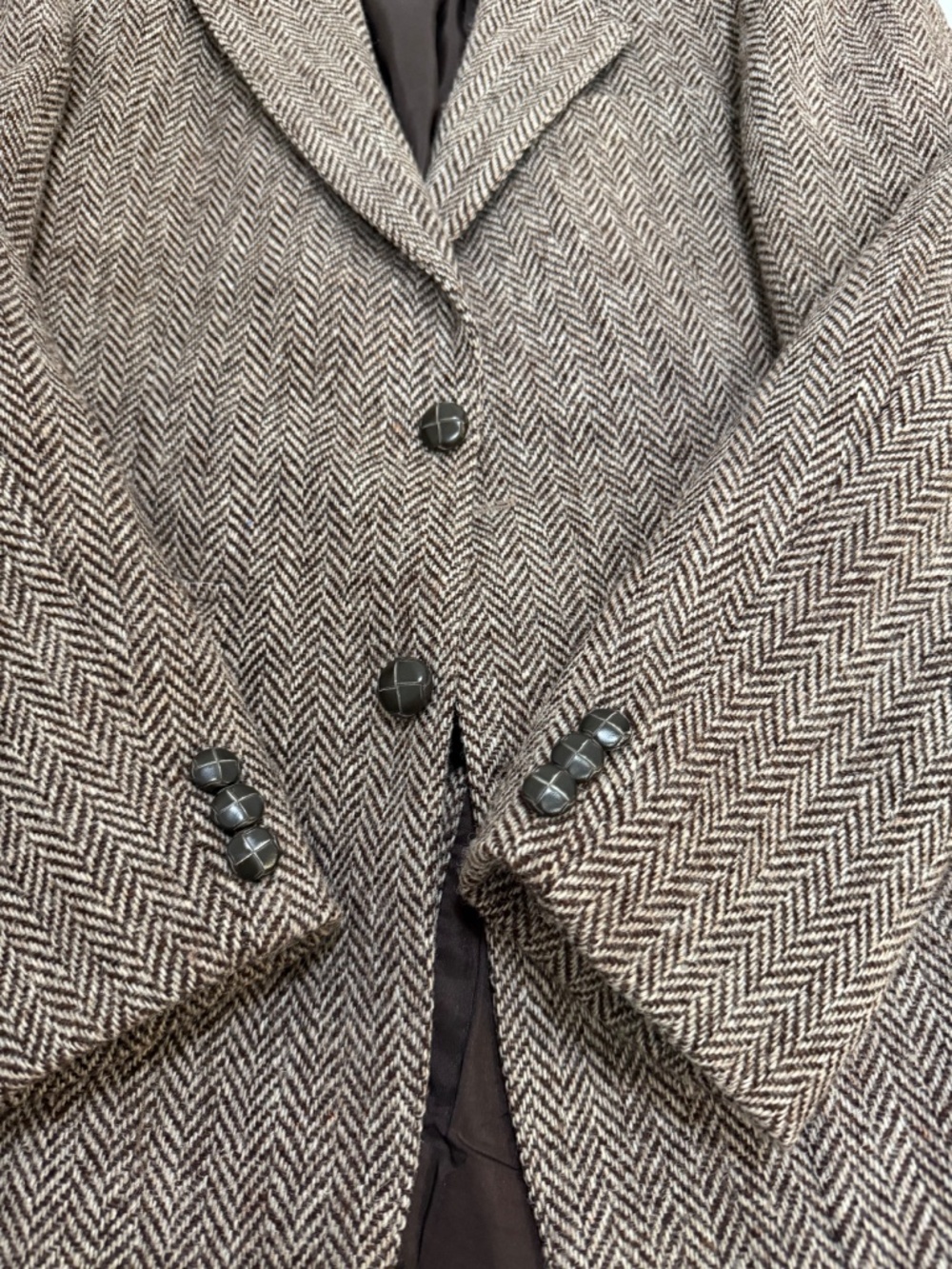 Vintage Harris Tweed Brown Herringbone Wool Blazer Sport Coat Mens - Picture 10 of 15